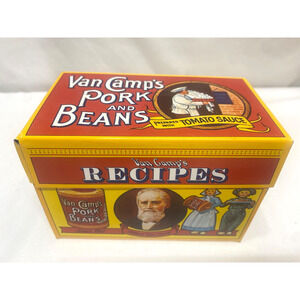 Van Camp's Pork and Beans Recipe Box Tin Metal 1986 FULL of RECIPES